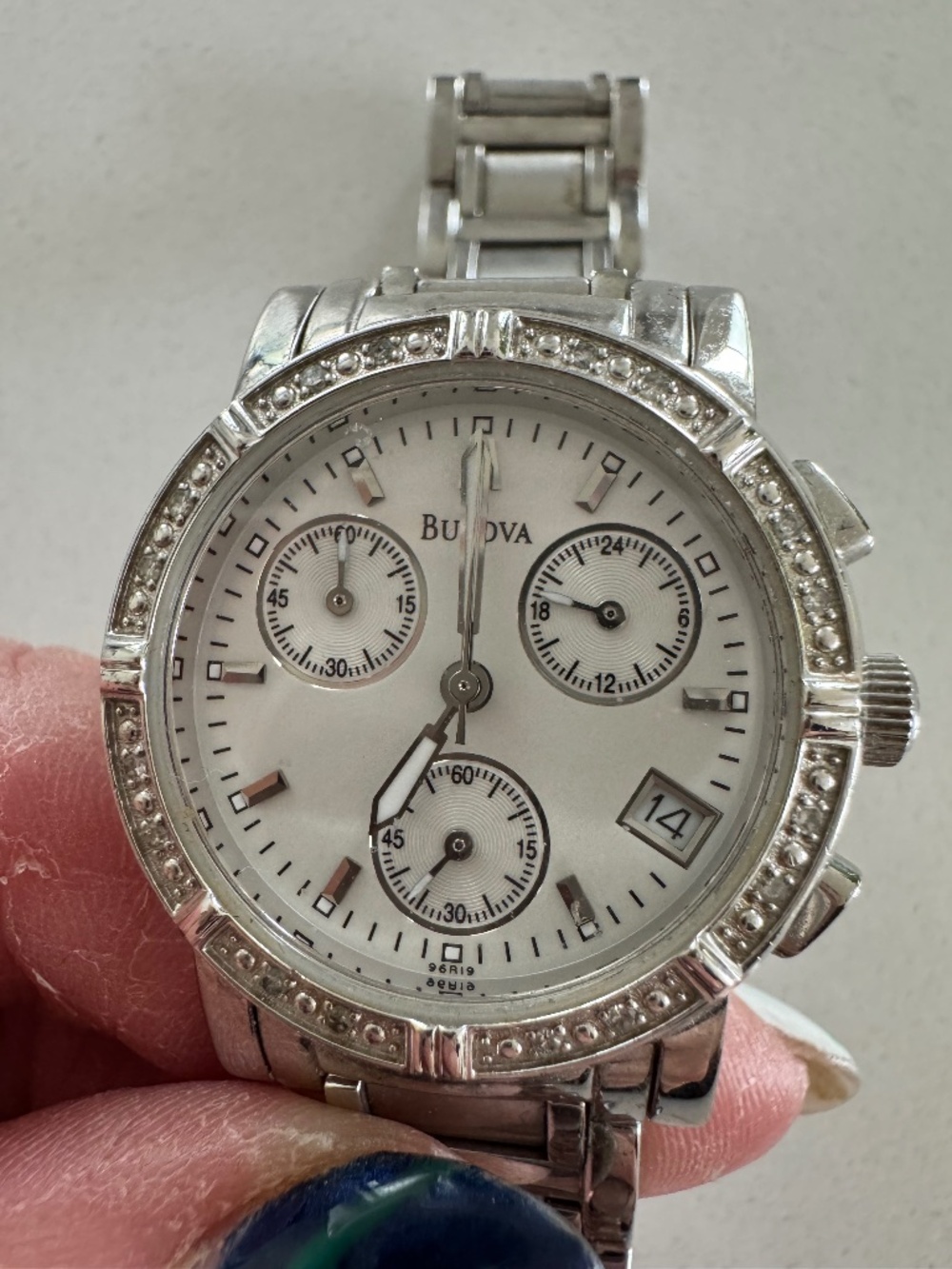 Ladies Bulova Silver Dress Watch with Diamonds